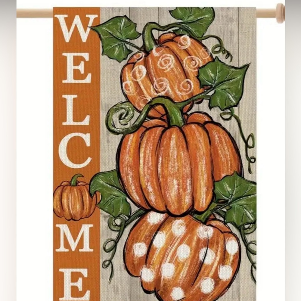 NIP- Autumn Welcome Garden Flag with Orange Pumpkins for your Garden